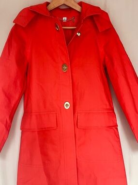 Coach Red-Orange Rain Jacket • Hooded Trench Coat • Size XS NWOT